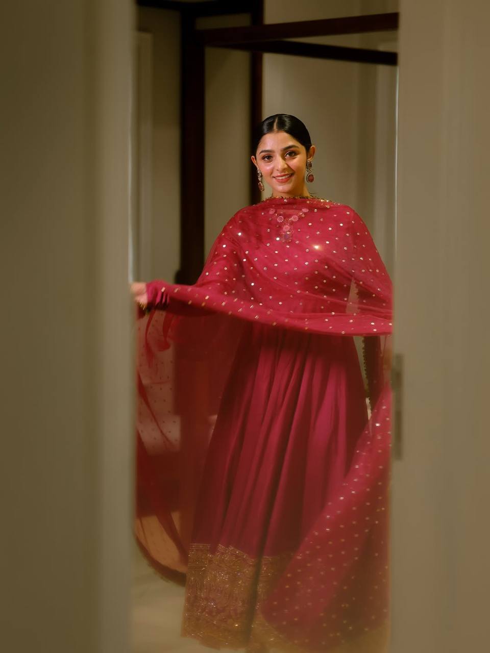 Pink Kali Cut Gown with Dupatta