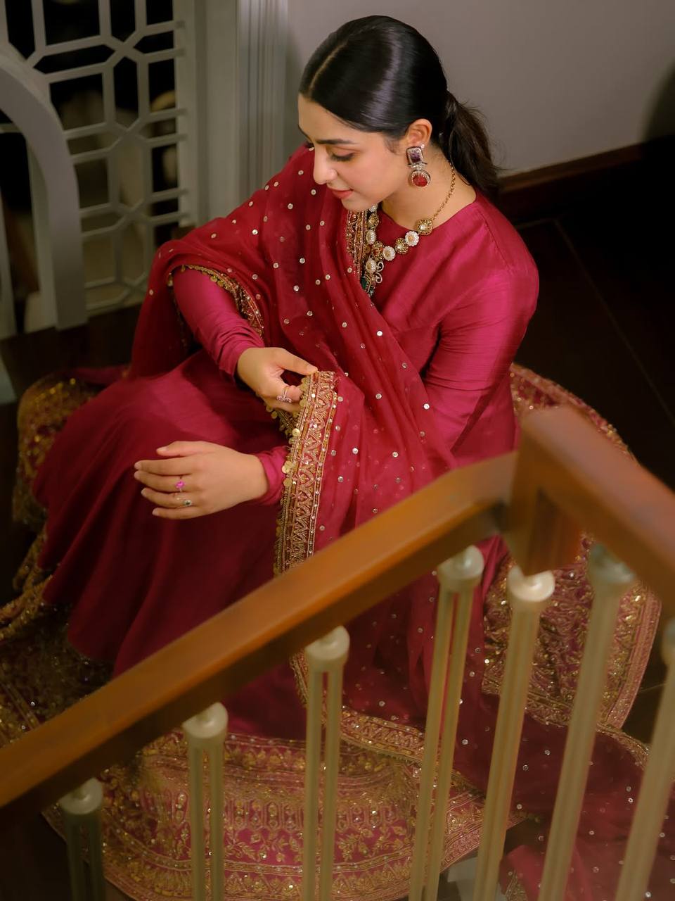 Pink Kali Cut Gown with Dupatta