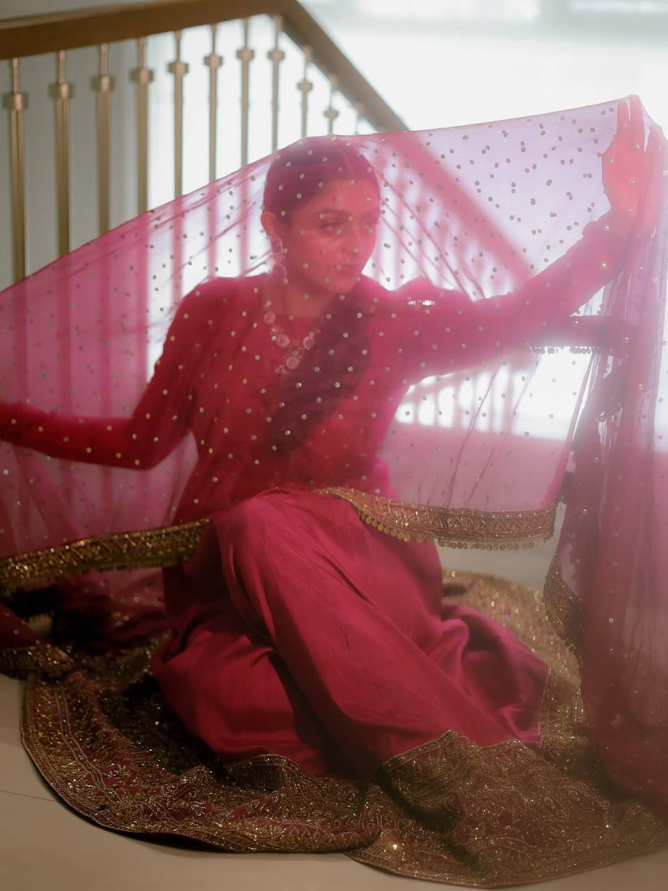 Pink Kali Cut Gown with Dupatta