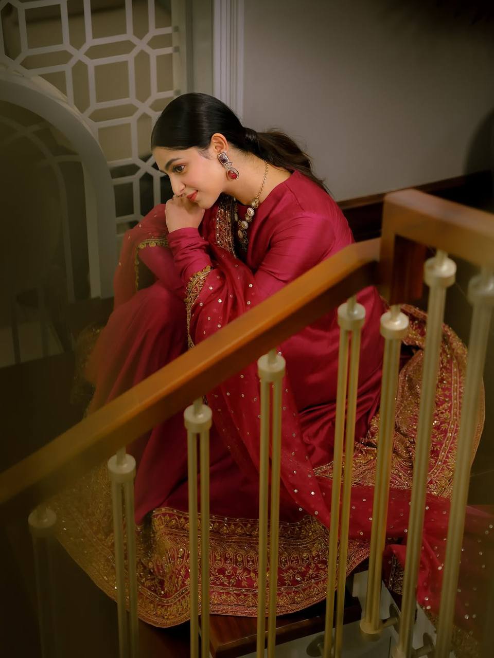 Pink Kali Cut Gown with Dupatta