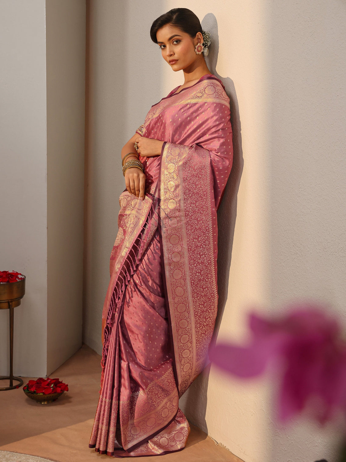 Mameraa Pink Kanjeevaram Silk Blend Saree