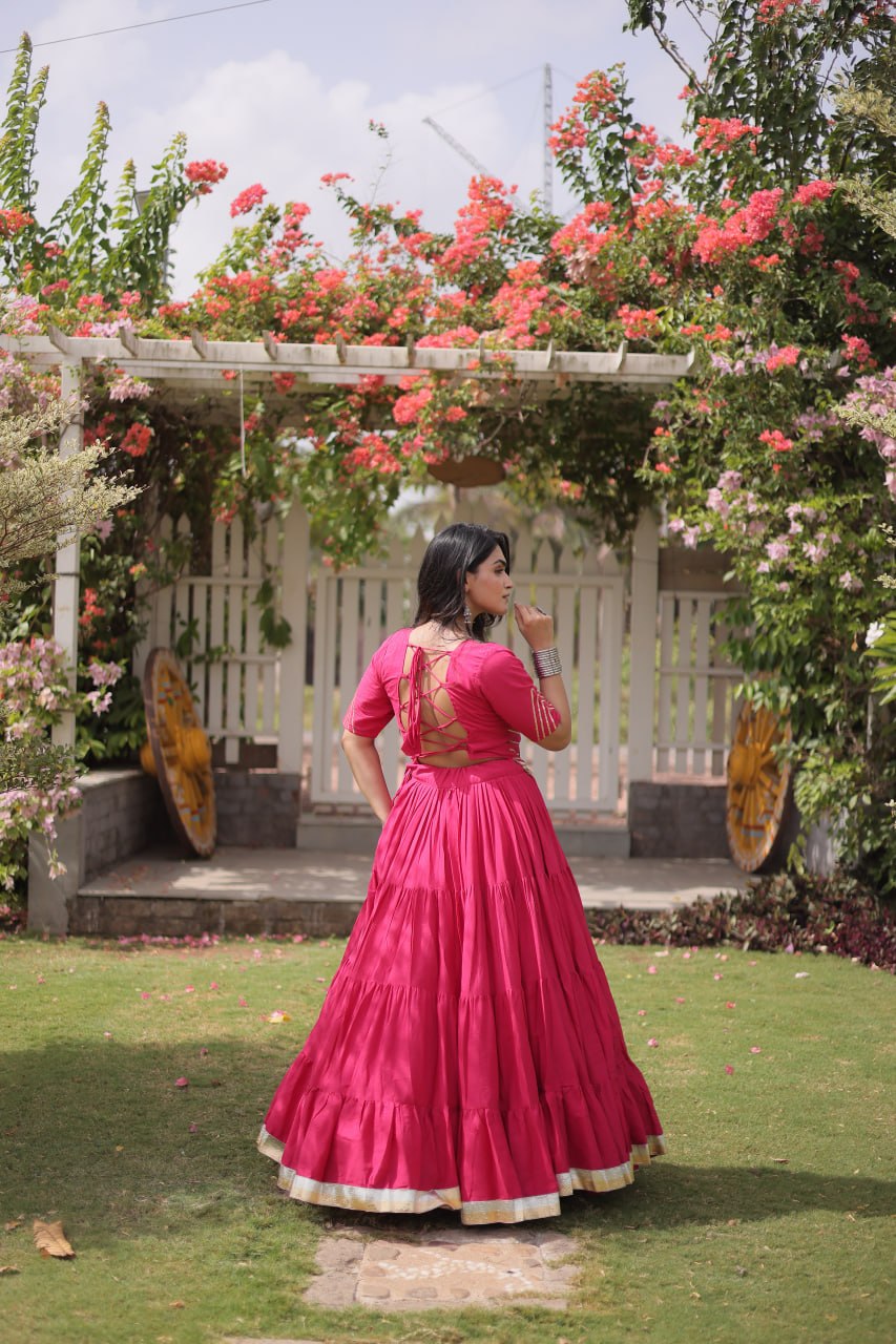 Pink Kora Cotton Lehenga with Kutchi Work