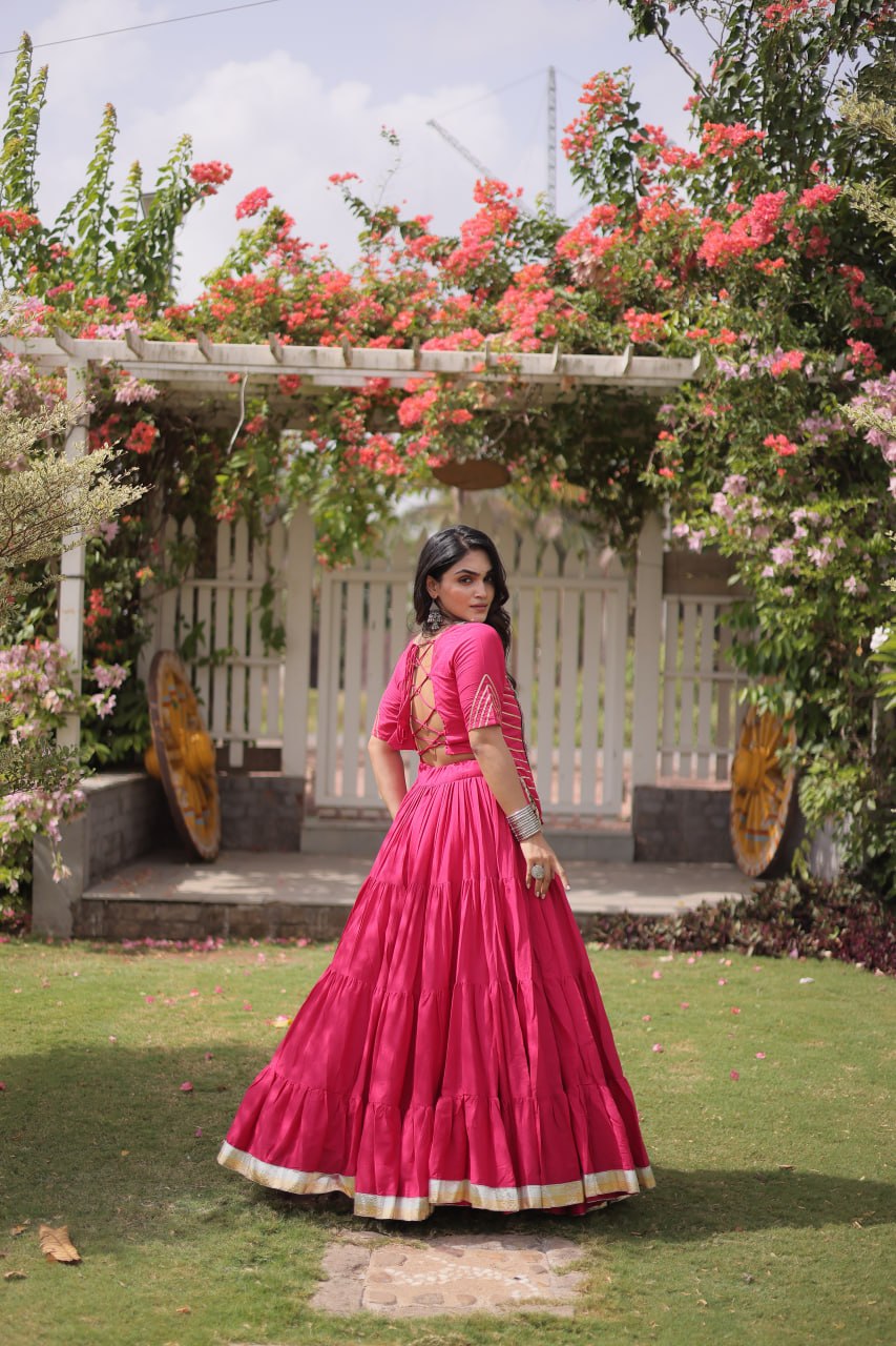 Pink Kora Cotton Lehenga with Kutchi Work