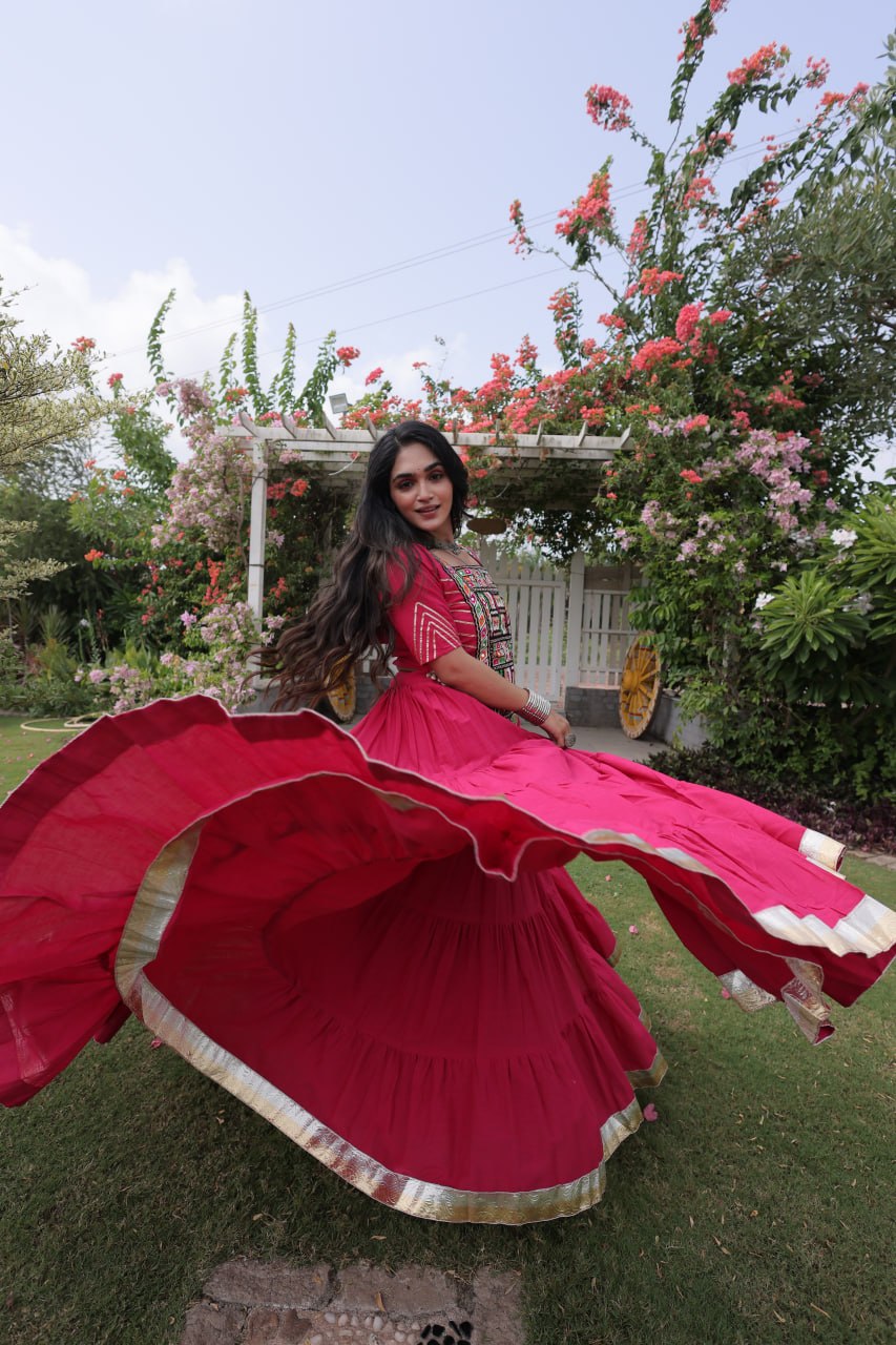 Pink Kora Cotton Lehenga with Kutchi Work