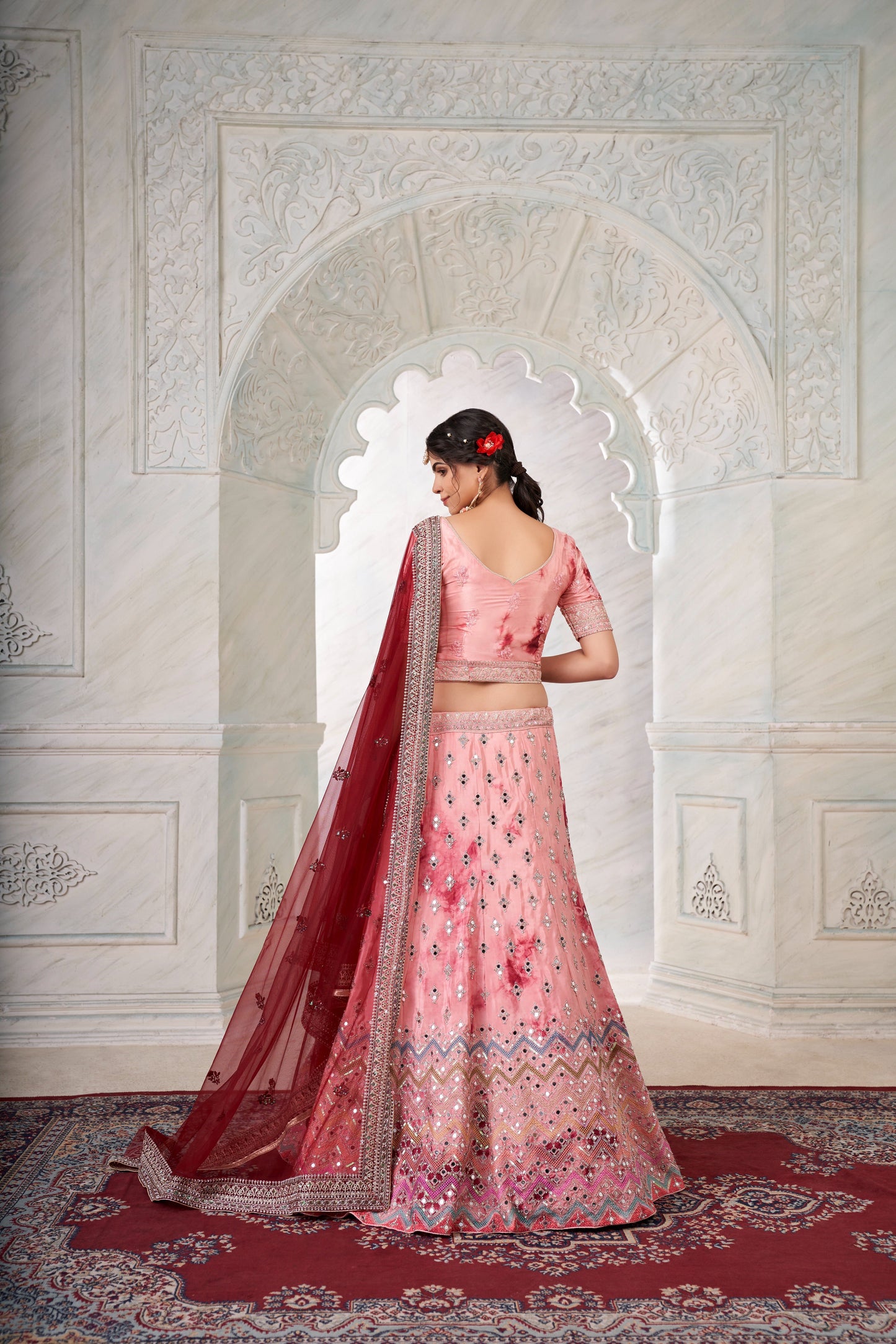 Designer Pink Lehenga Choli with Thread & Mirror Work