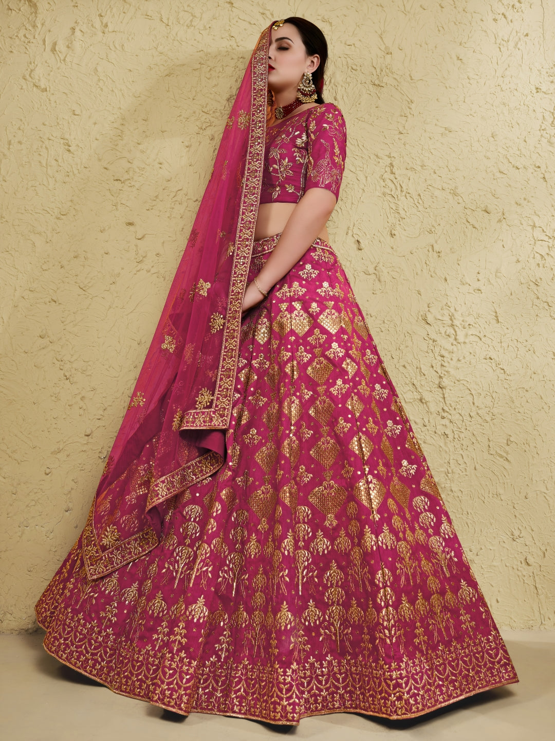 Pink Art Silk Lehenga Choli with Zari & Sequin Embroidery