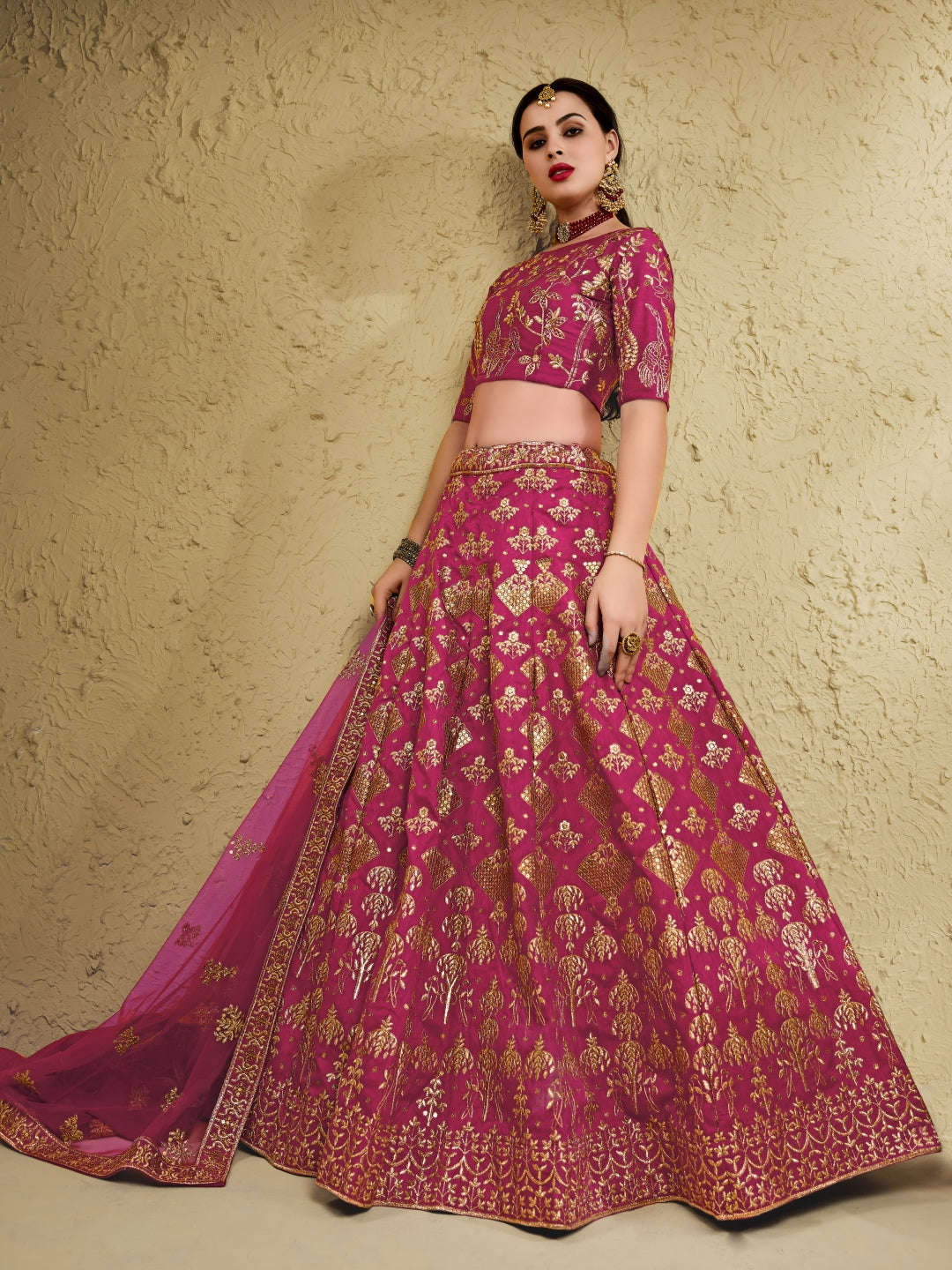 Pink Art Silk Lehenga Choli with Zari & Sequin Embroidery