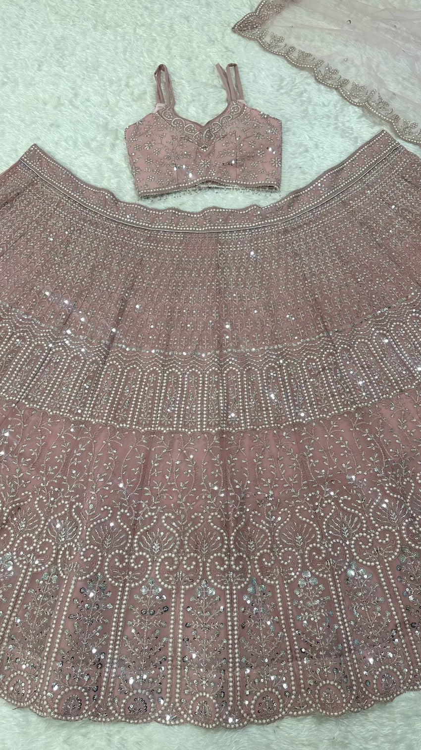 Pink Lehenga with Sequins, Resham Dori work