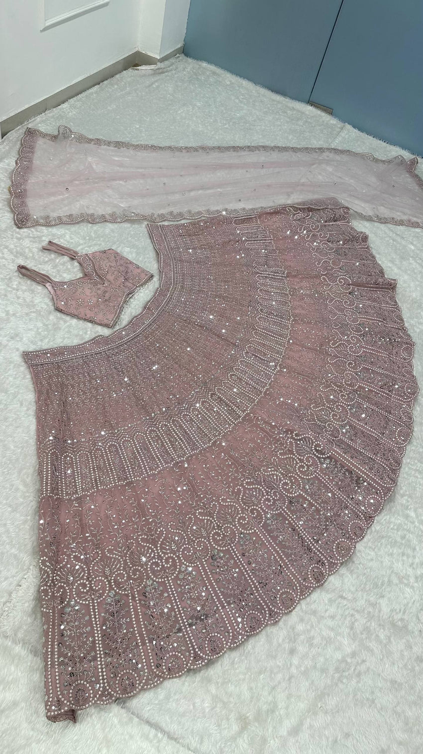 Pink Lehenga with Sequins, Resham Dori work