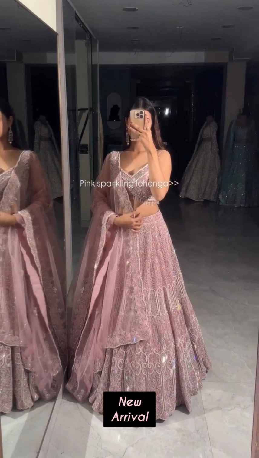 Pink Lehenga with Sequins, Resham Dori work