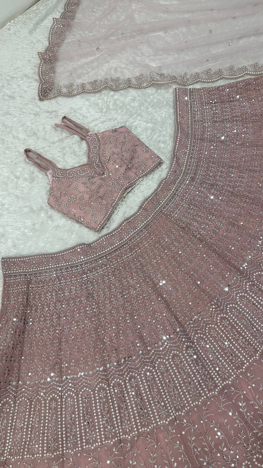 Pink Lehenga with Sequins, Resham Dori work
