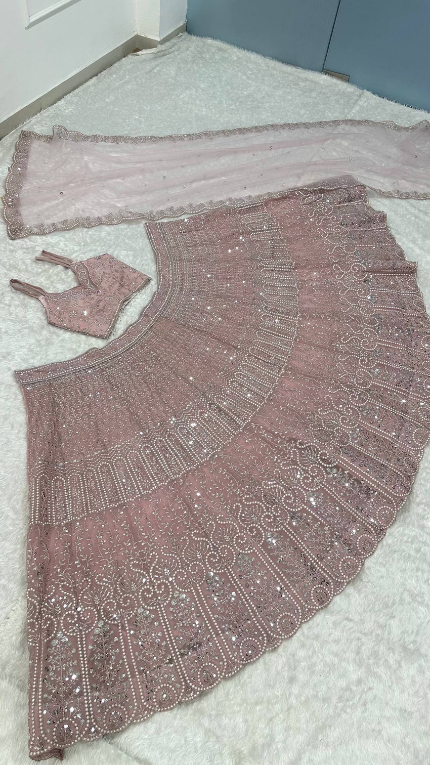 Pink Lehenga with Sequins, Resham Dori work