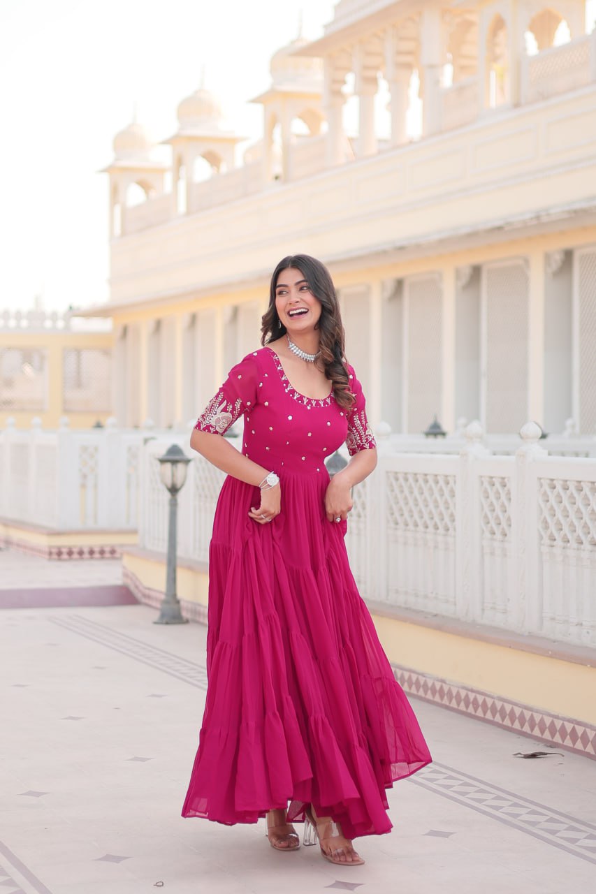 Pink Luxe Zari & Sequin Embroidered Gown