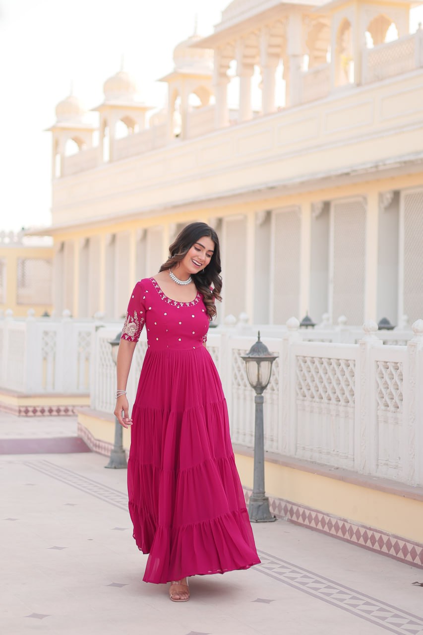 Pink Luxe Zari & Sequin Embroidered Gown