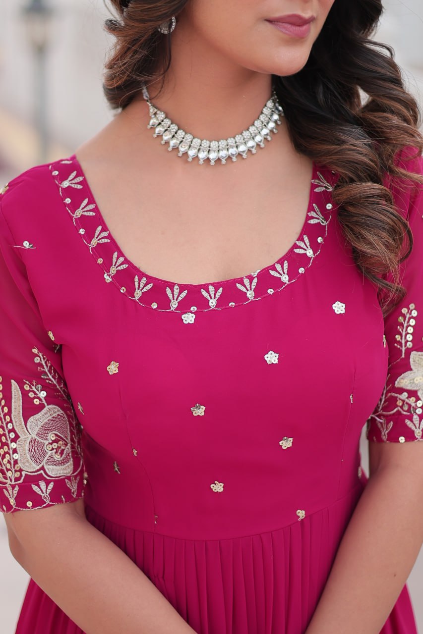 Pink Luxe Zari & Sequin Embroidered Gown