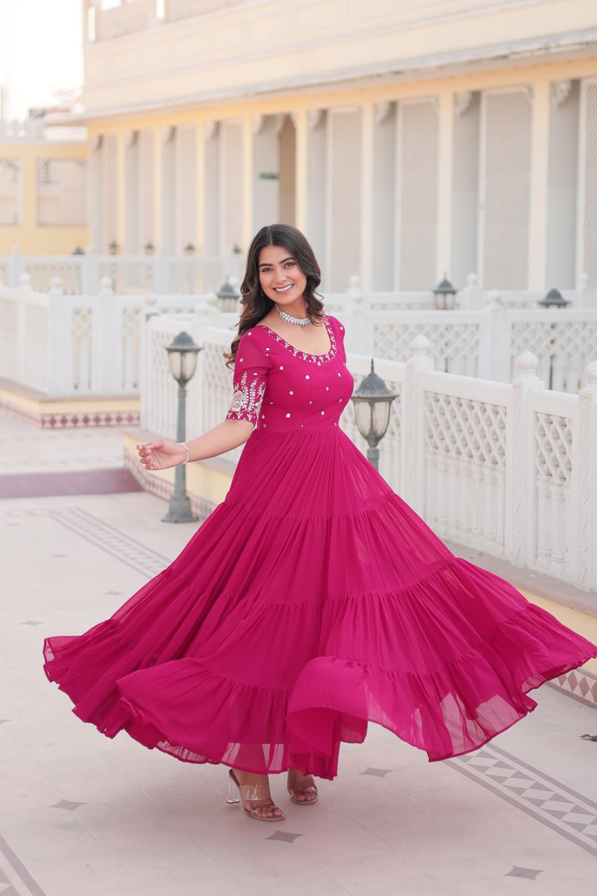 Pink Luxe Zari & Sequin Embroidered Gown