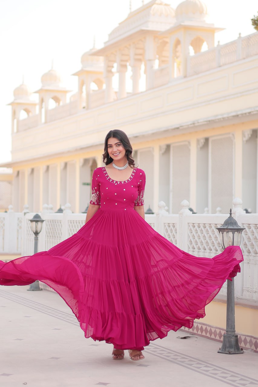 Pink Luxe Zari & Sequin Embroidered Gown
