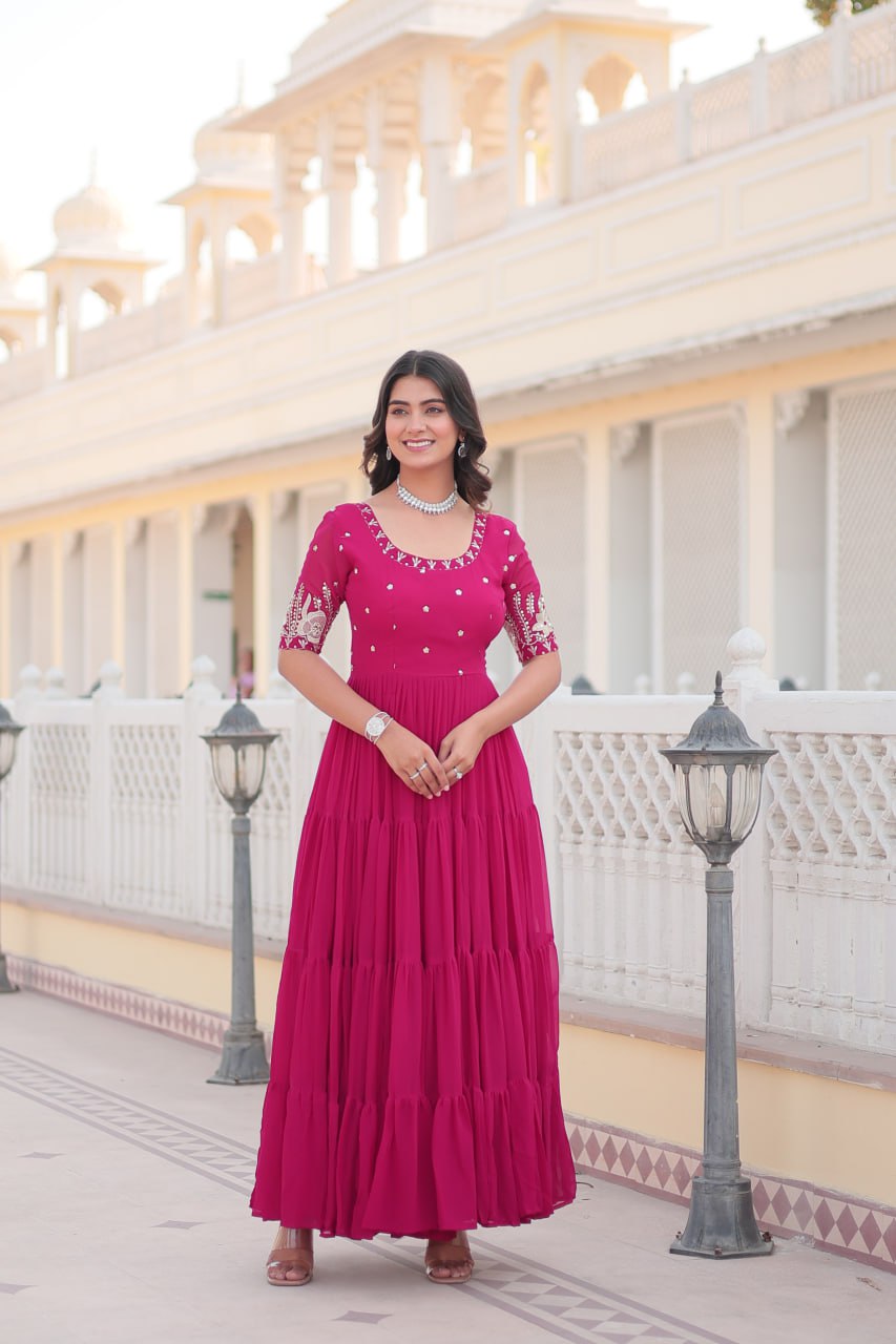 Pink Luxe Zari & Sequin Embroidered Gown