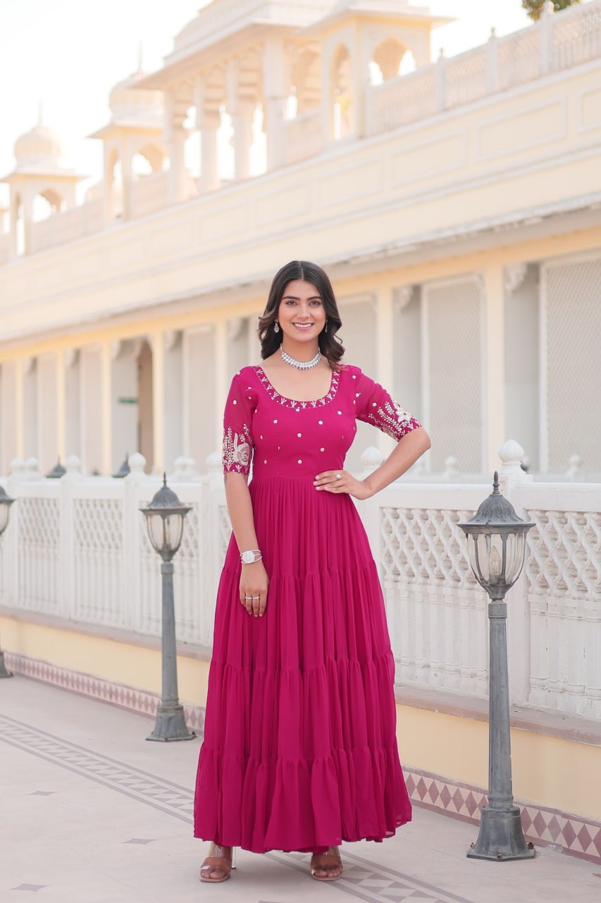 Pink Luxe Zari & Sequin Embroidered Gown