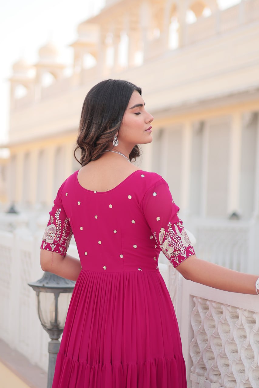 Pink Luxe Zari & Sequin Embroidered Gown