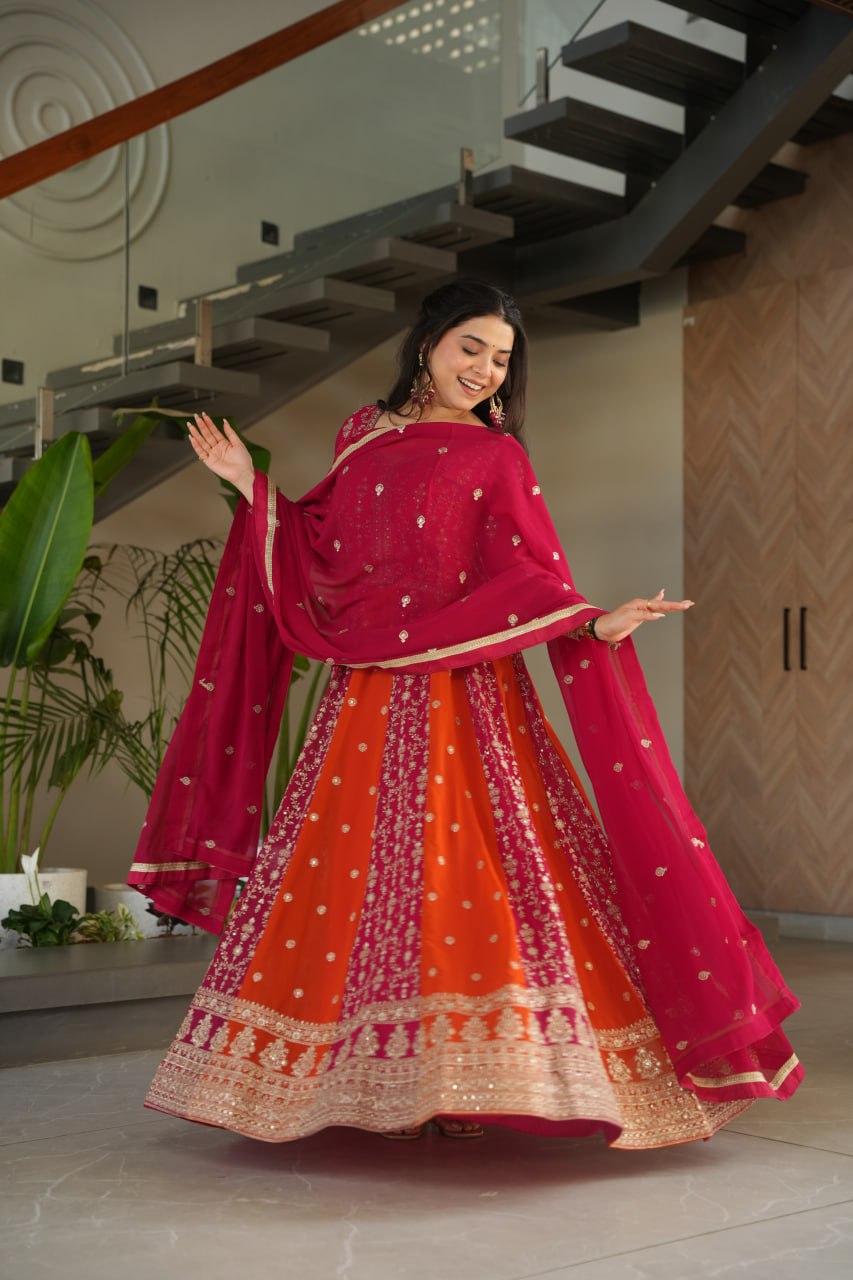 Pink Luxury Faux Blooming Gown Set with Zari & Sequins Embroidery – Kali Cut Design
