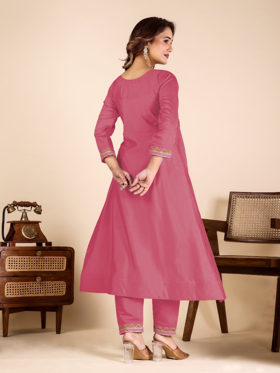 Pink Mirror Work Kurta Pant Set