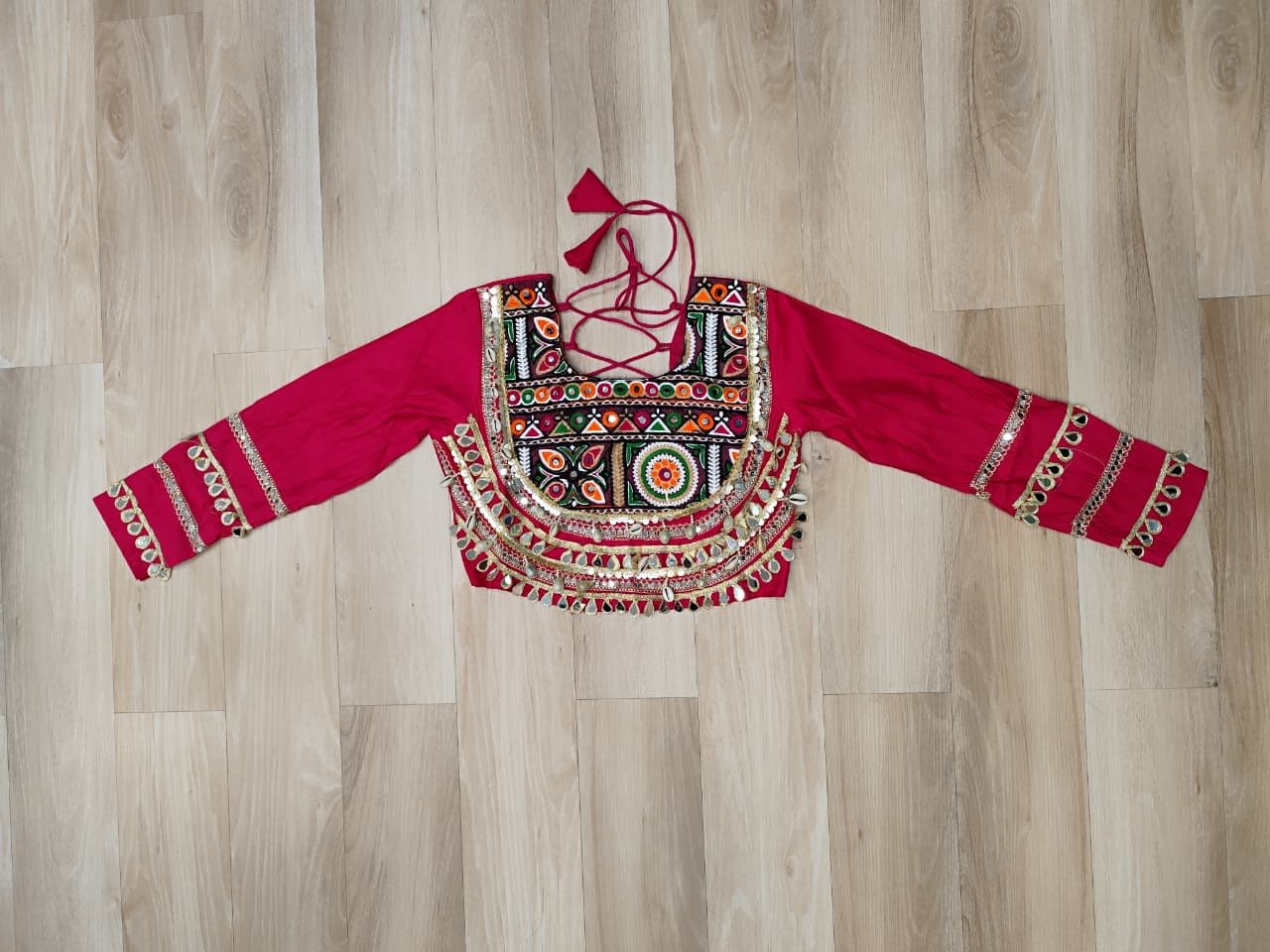 Pink Navratri Special Roman Fabric Lehenga Choli with Kutchi Gamthi & Mirror Work