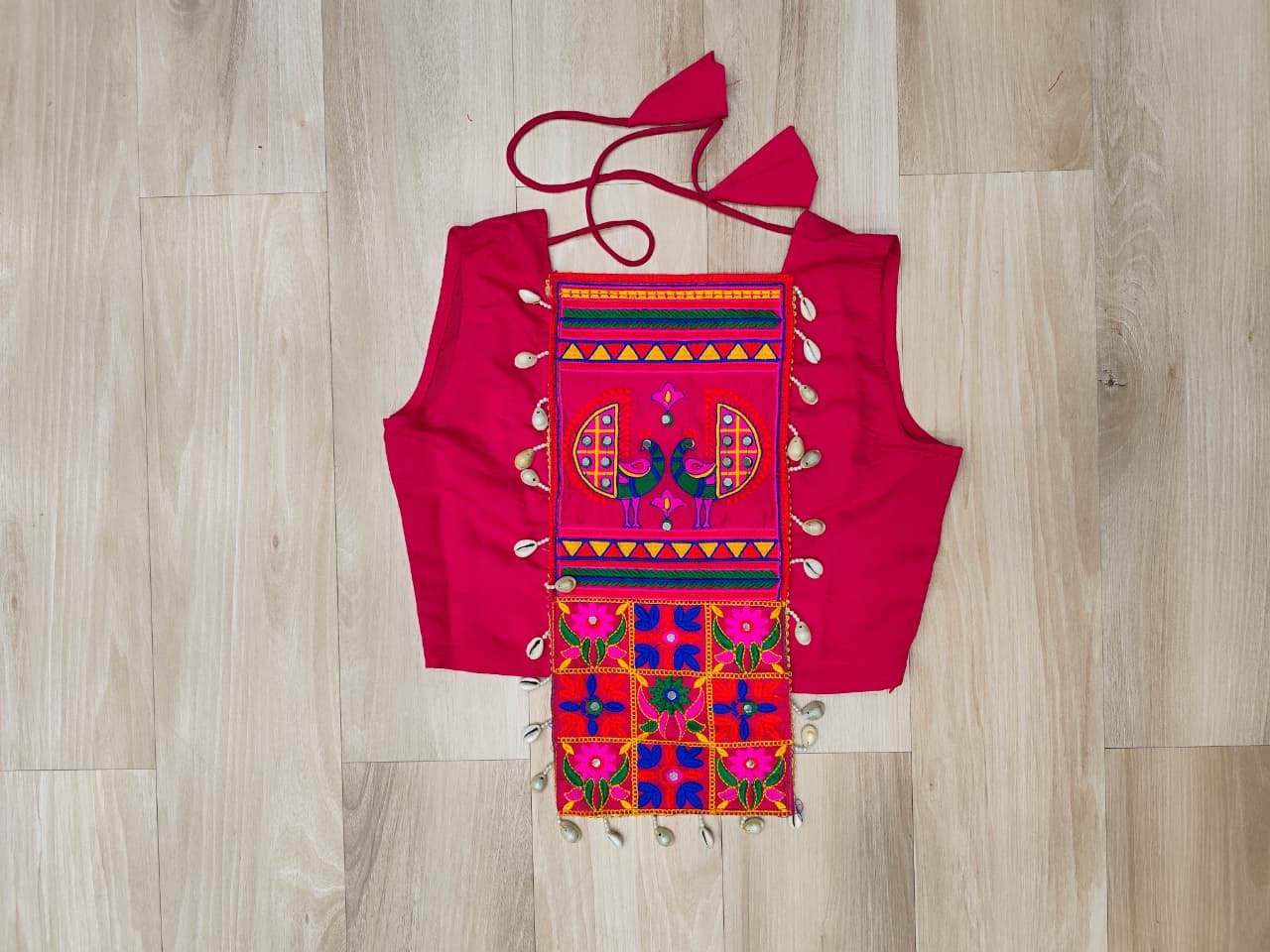 Pink Navratri Special Roman Fabric Lehenga Choli with Kutchi Gamthi & Mirror Work