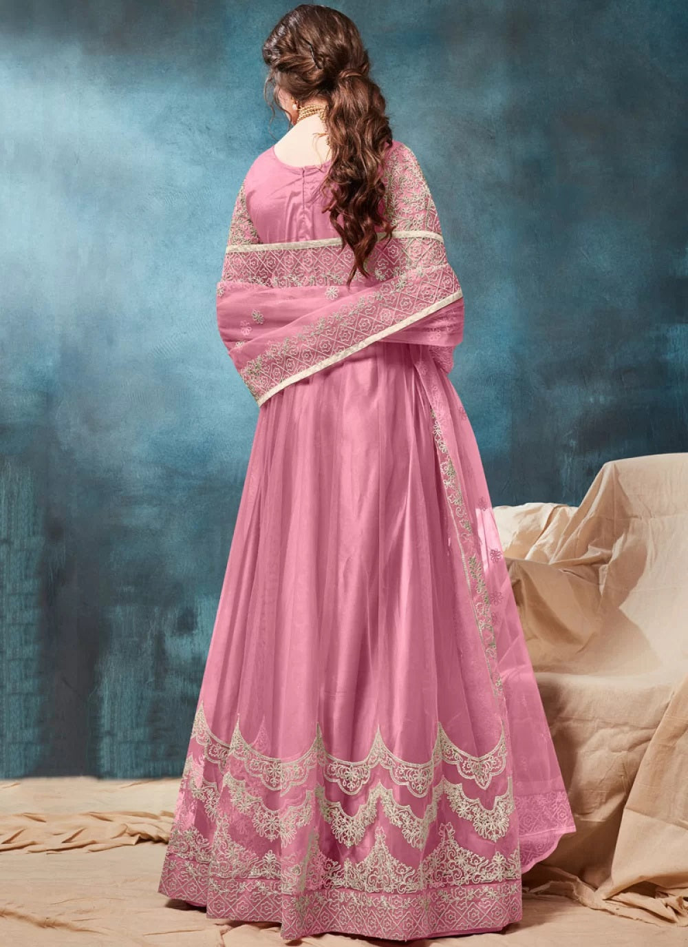 Pink net anarkali dress long