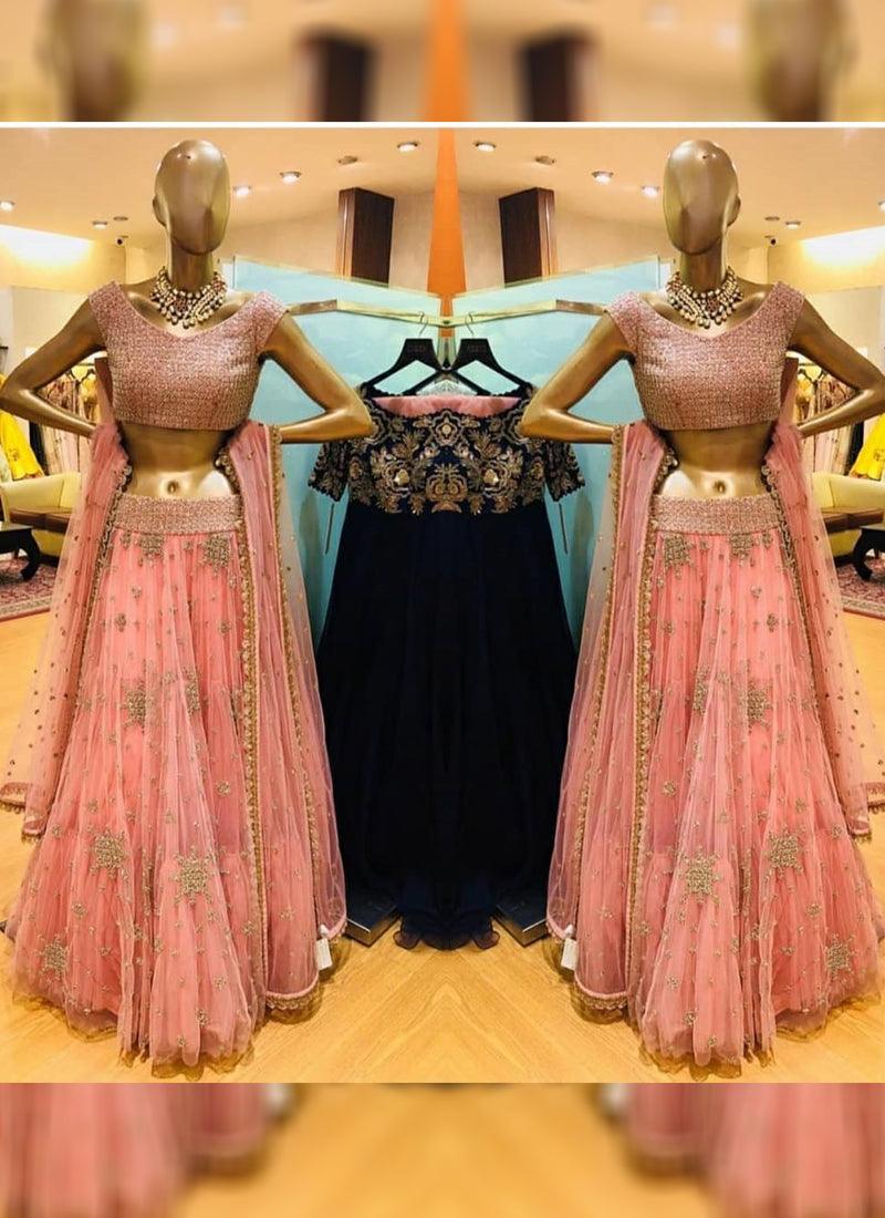 Pink Net Base Sequins Work Lehenga Choli