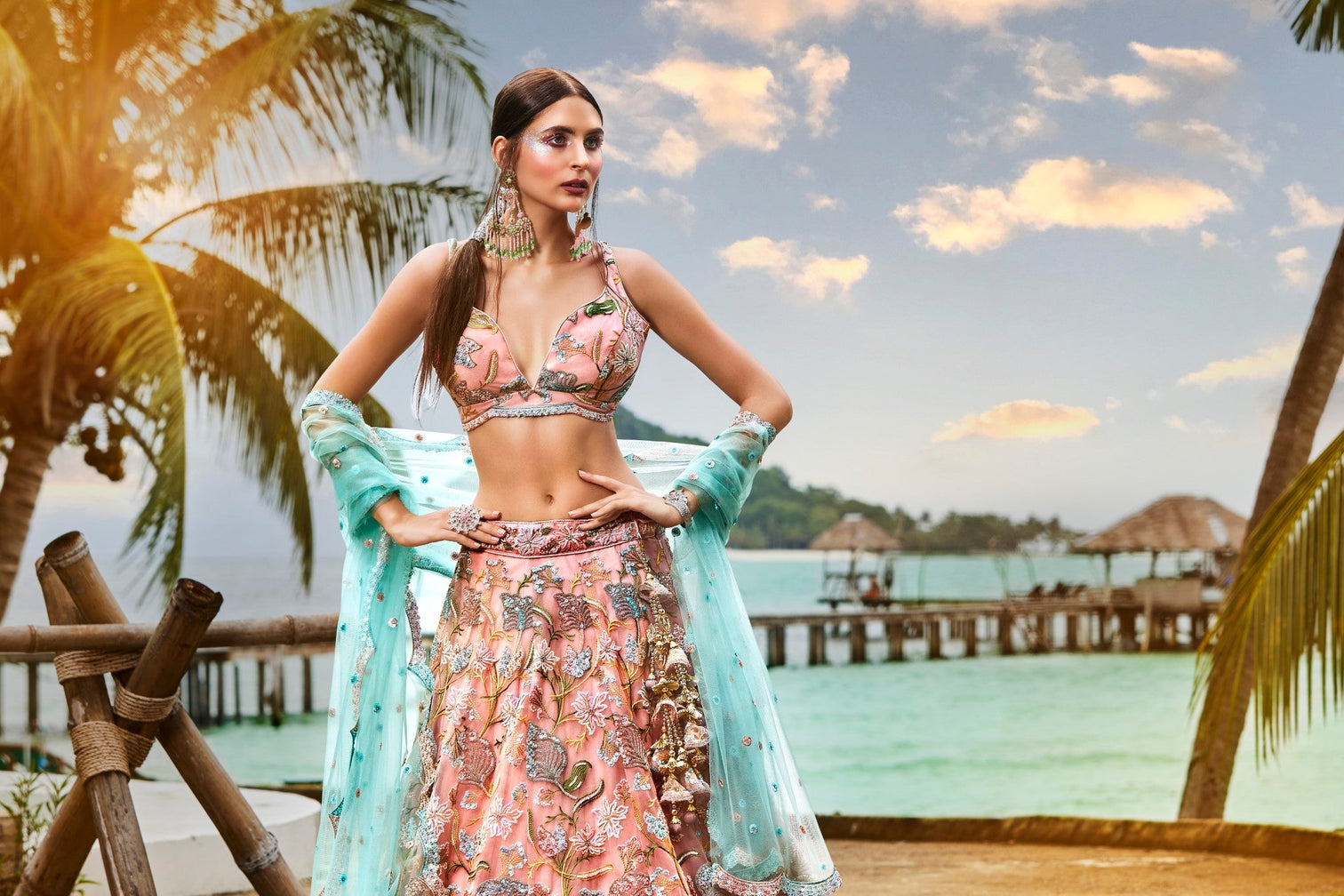 Pink Net Sequins and Zarkan embroidery Semi-Stitched Lehenga choli & Dupatta