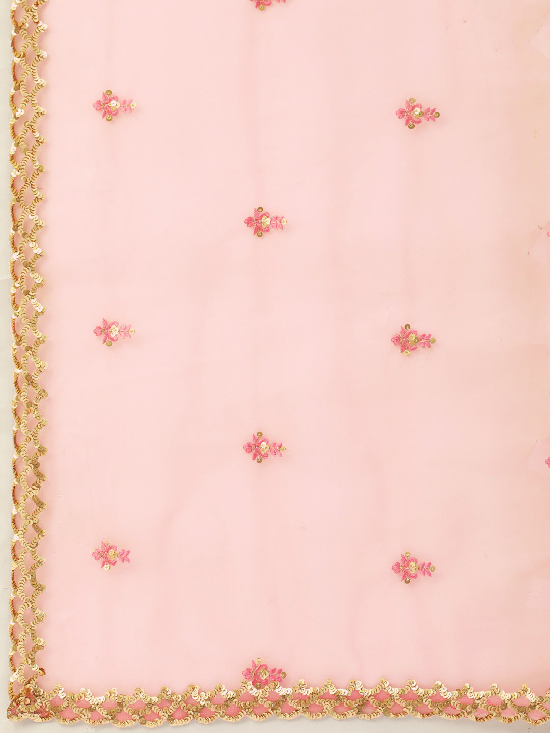 Pink Net Sequins Embroidered Semi-stitched Lehenga