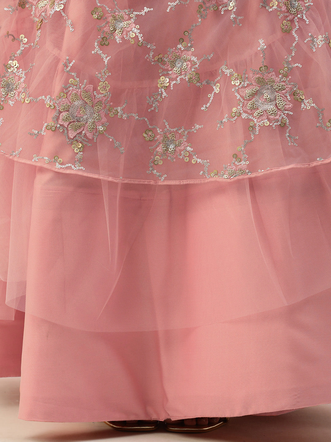 Pink Net Sequins Embroidered Semi-stitched Lehenga