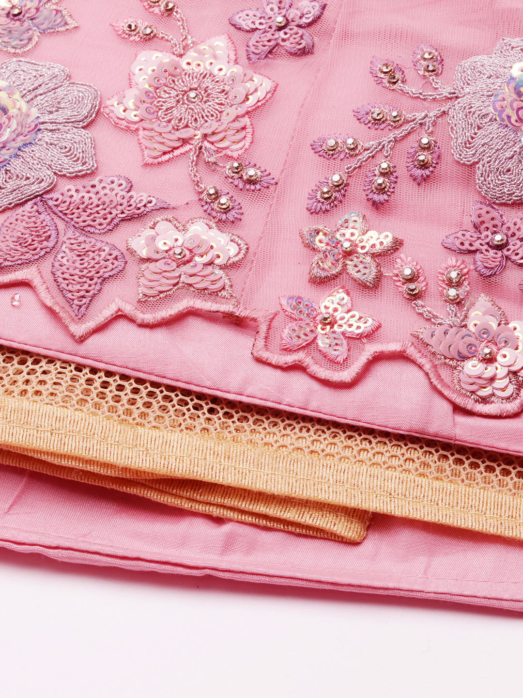 Pink Net Sequins with heavy Zarkan embroidery Semi-Stitched Lehenga choli & Dupatta