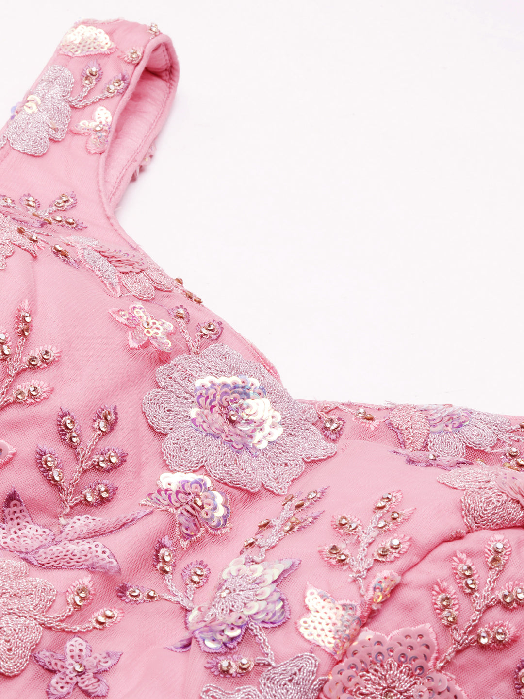 Pink Net Sequins with heavy Zarkan embroidery Semi-Stitched Lehenga choli & Dupatta