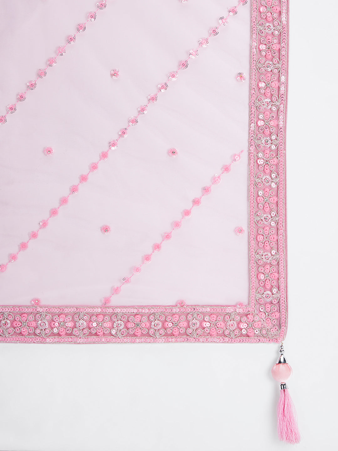 Pink Net Sequins, Zarkan and thread embroidery Semi-Stitched Lehenga choli & Dupatta