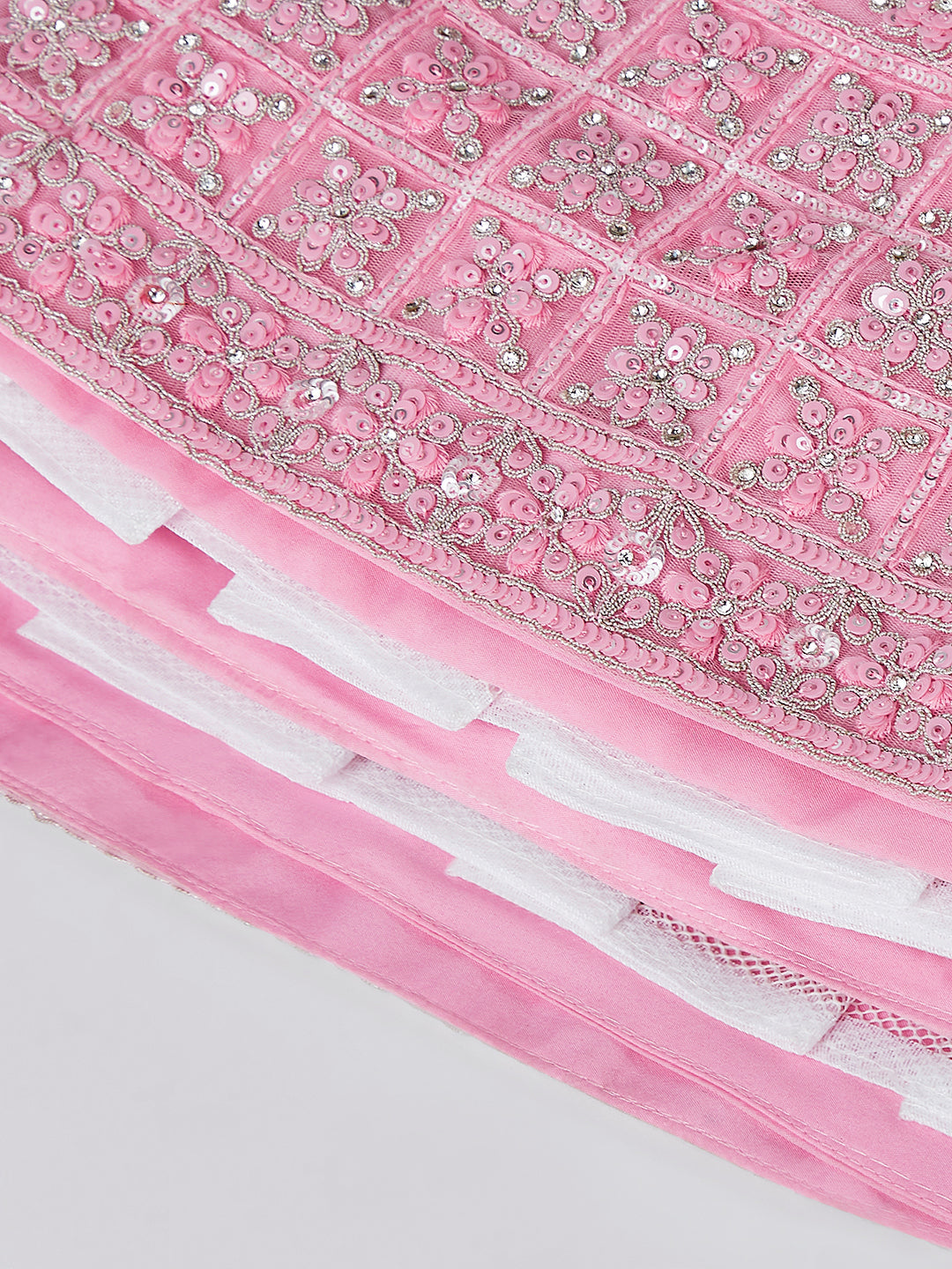 Pink Net Sequins, Zarkan and thread embroidery Semi-Stitched Lehenga choli & Dupatta