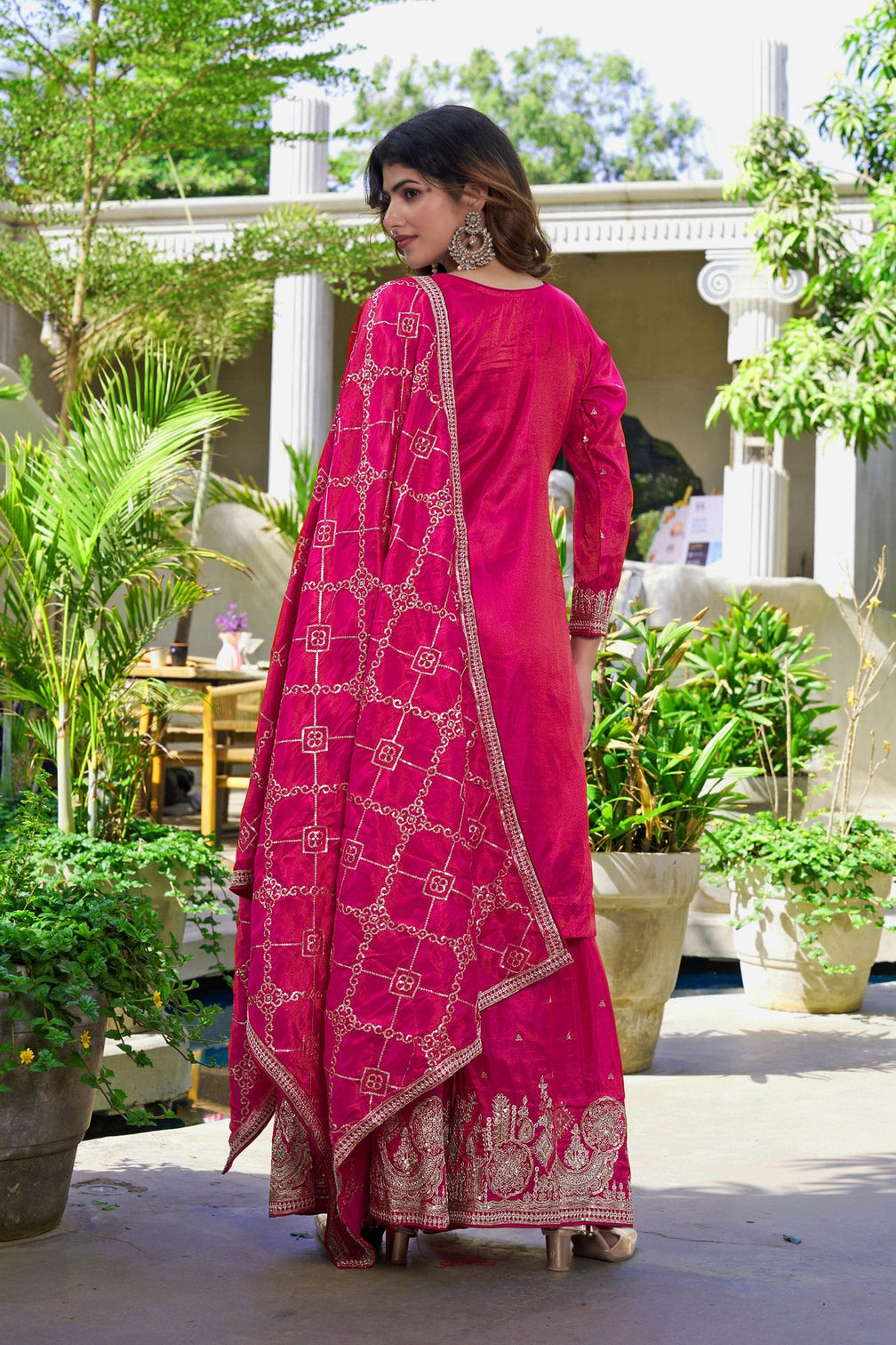 Pink Organza Embroidered Palazzo Set