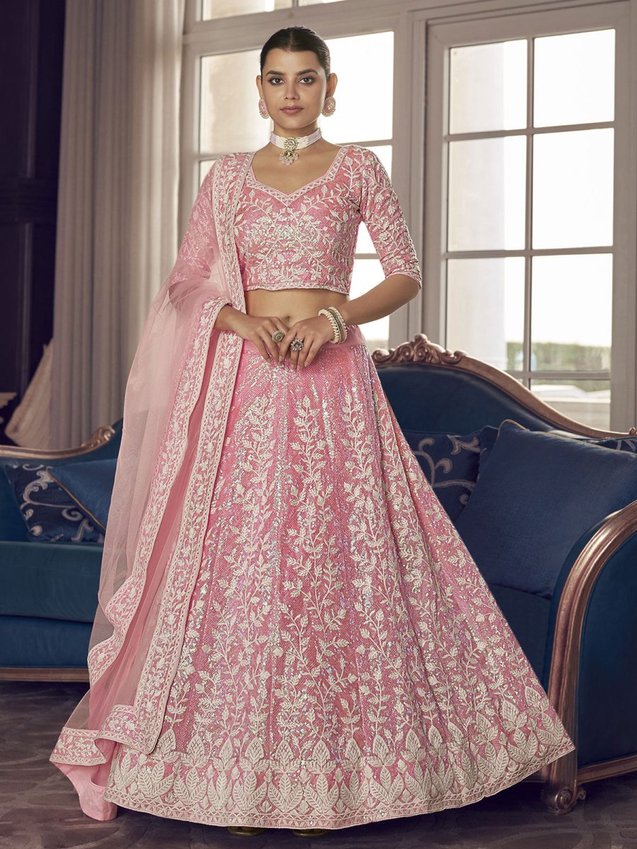 Pink Organza Festive Lehenga Choli