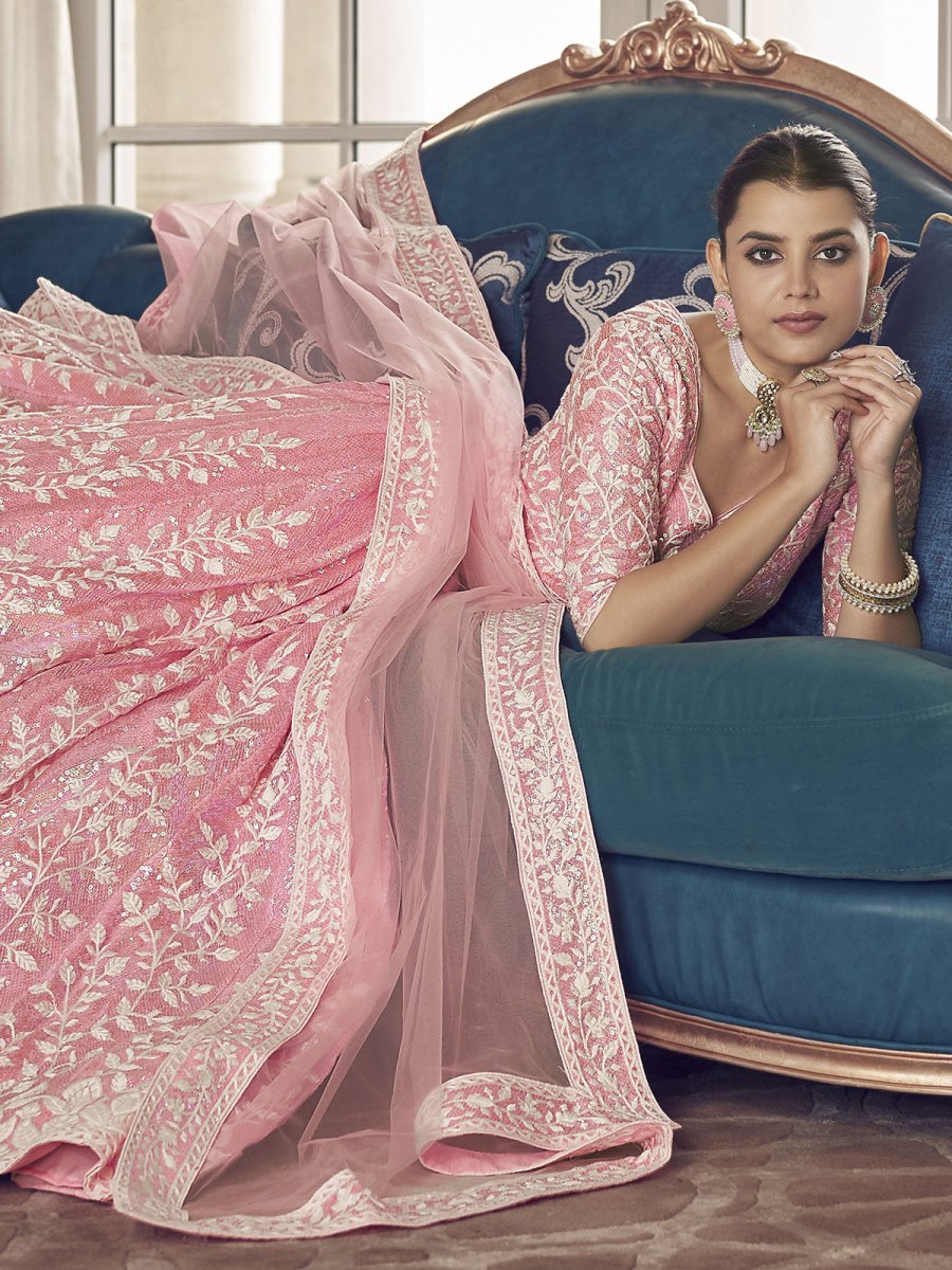 Pink Organza Festive Lehenga Choli
