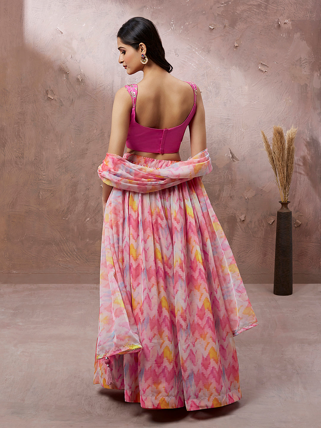 Pink Organza Floral Printed Semi-Stitched Lehenga choli & Dupatta