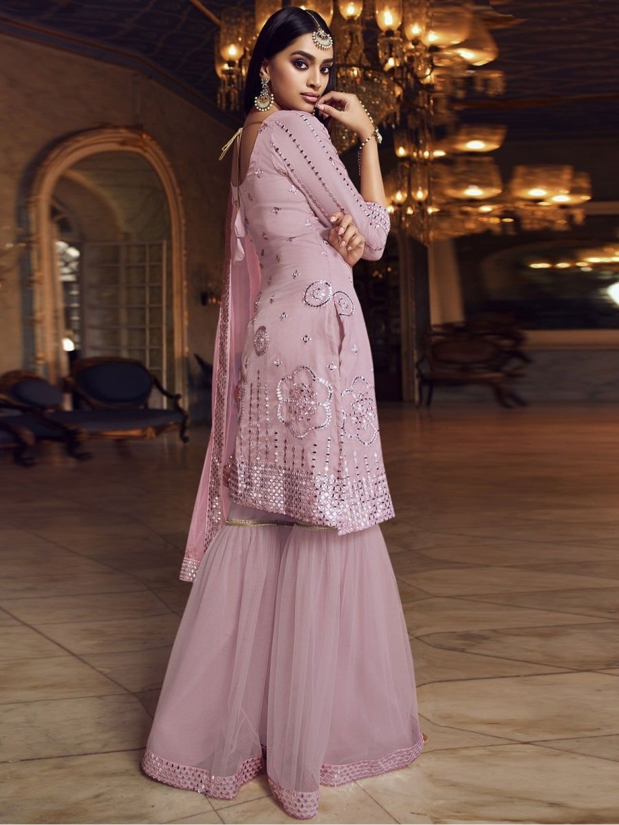 Pink Organza Partywear Sharara Suit