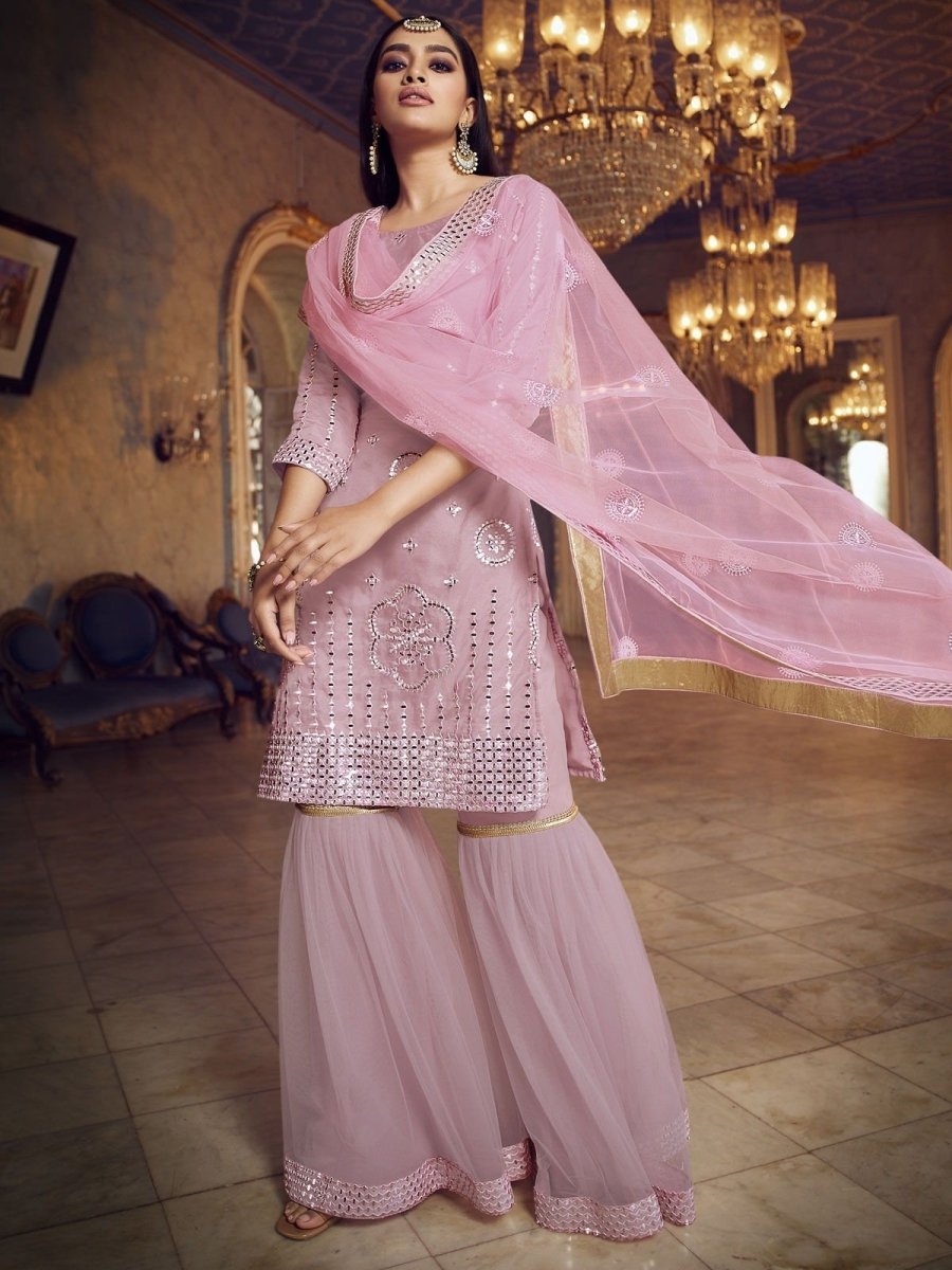 Pink Organza Partywear Sharara Suit
