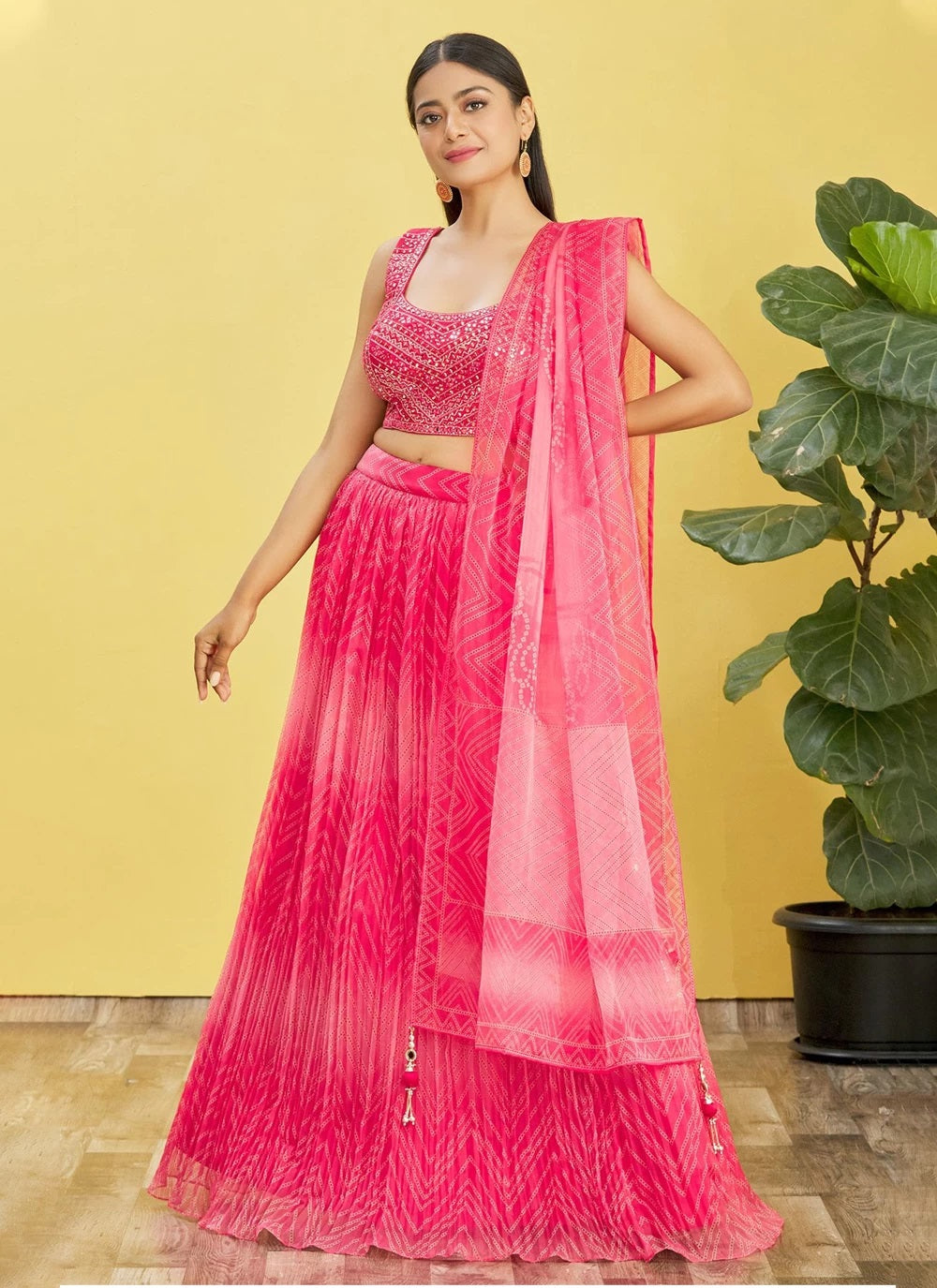 Pink organza real mirror and sequins embroidered lehenga choli