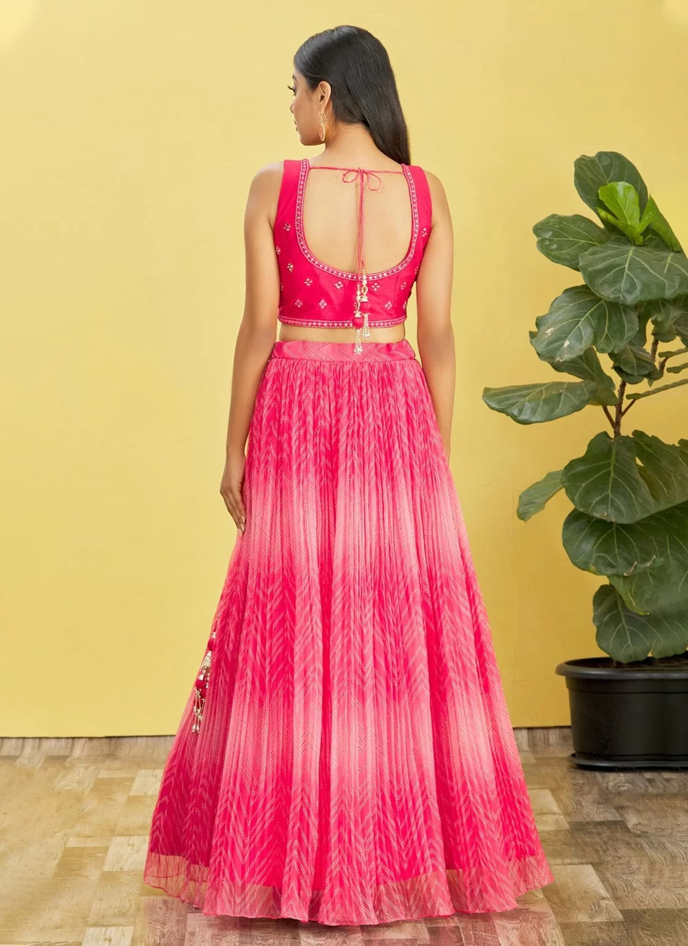 Pink organza real mirror and sequins embroidered lehenga choli