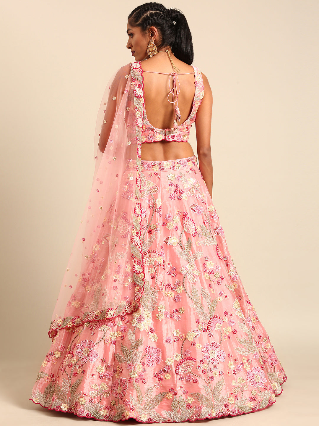 Pink Organza Sequins and Zarkan embroidery Semi-Stitched Lehenga choli & Dupatta