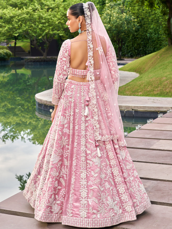 Pink Organza Sequins embroidery Semi-Stitched Lehenga choli & Dupatta