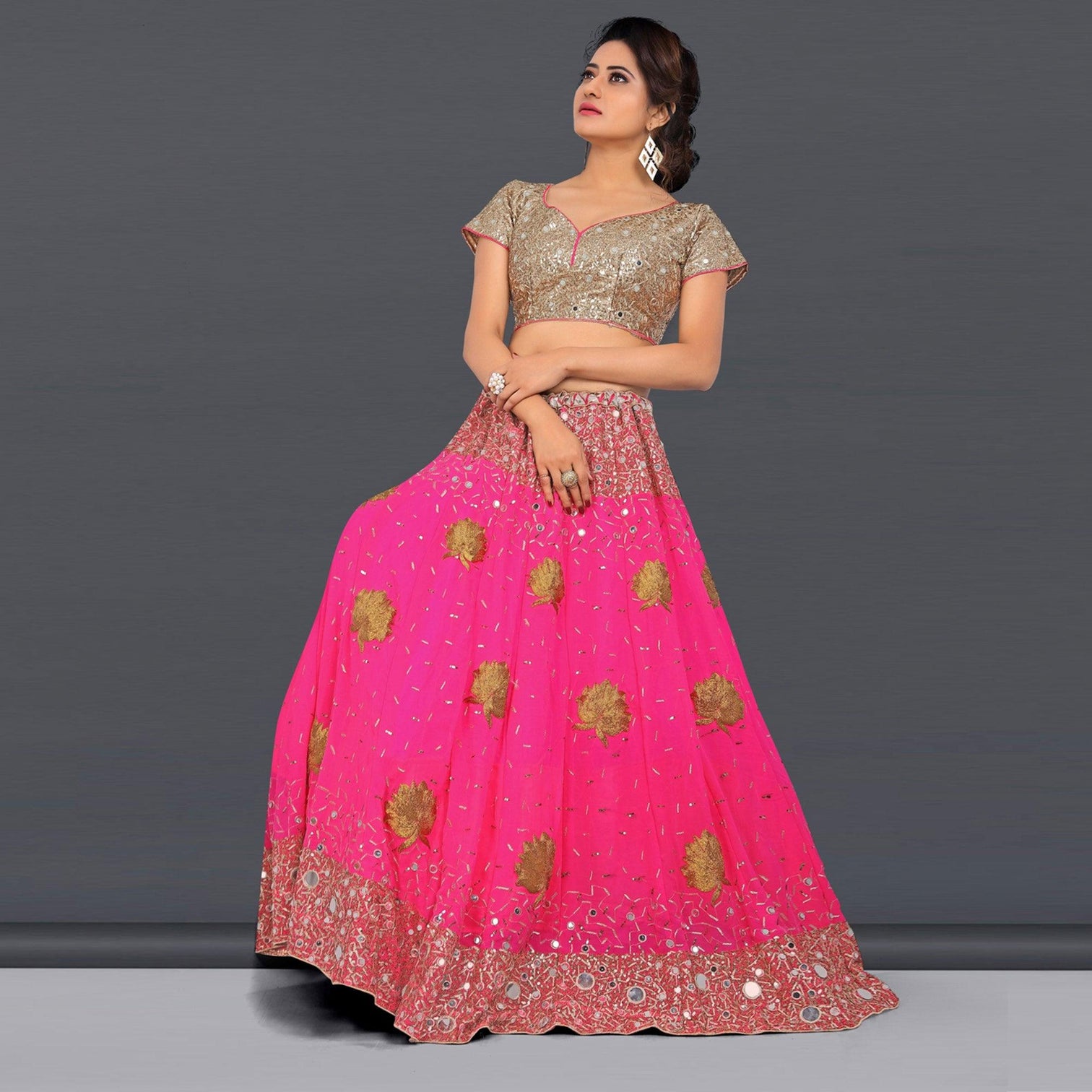 Pink Party Wear Sequins Embroidered Georgette Lehenga Choli
