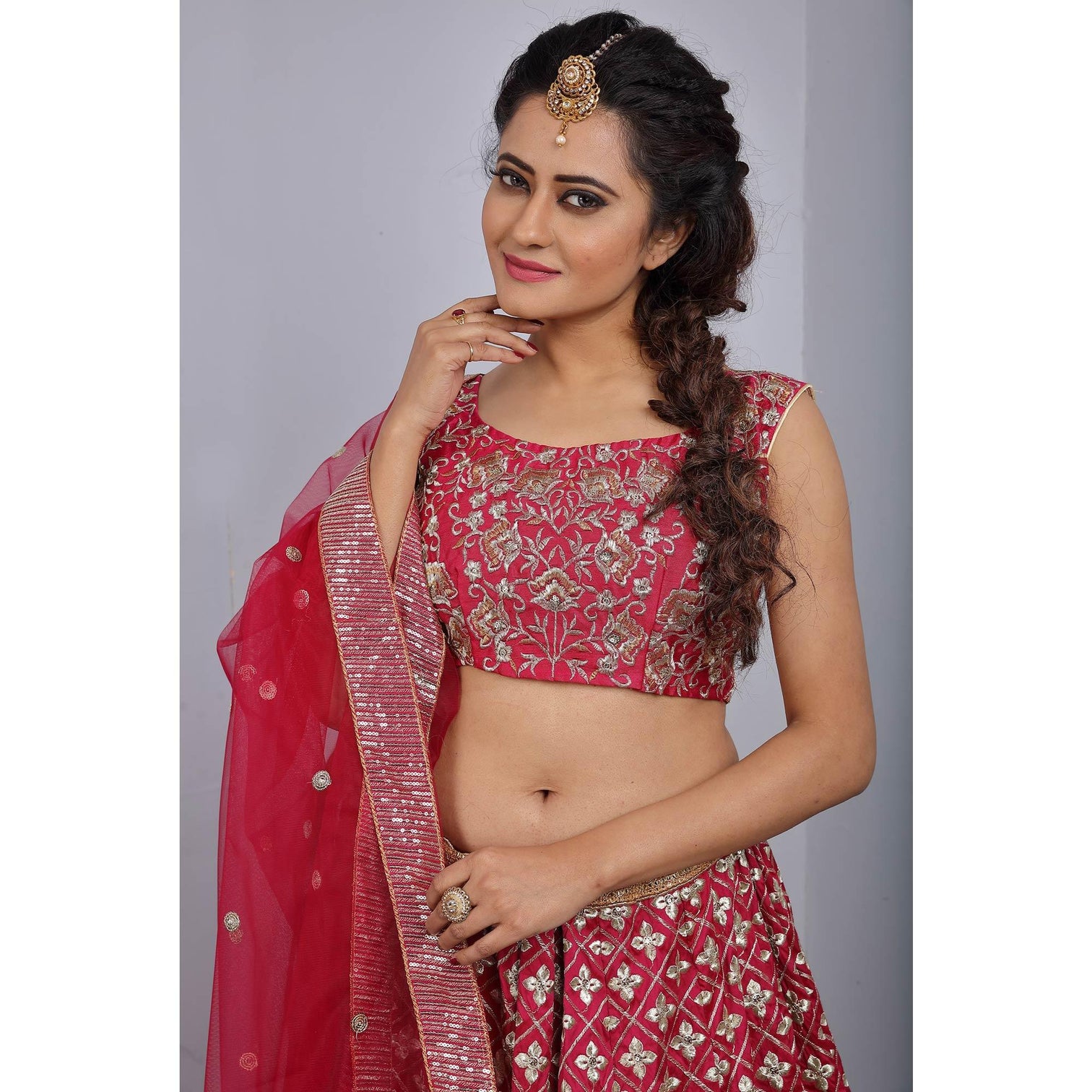 Pink Party Wear Sequins Embroidered Tapetta Lehenga Choli