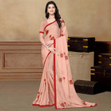 Pink Partywear Foil Printed & Embellished Moss Chiffon Saree